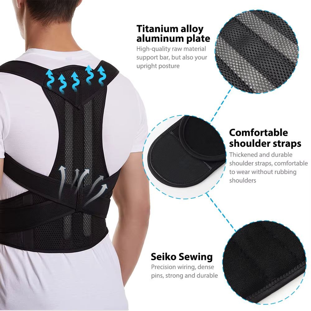 Back Brace Posture Corrector for Women and Men, Shoulder Straightener, Adjustable Full Back Support for Upper and Lower Back